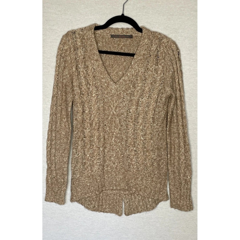 Feel The Piece Terre Jacobs Sweater Women XS/S Tan Cable Knit V-Neck Boho Luxury